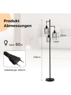 Moderne Stehlampe 169cm in Schwarz
