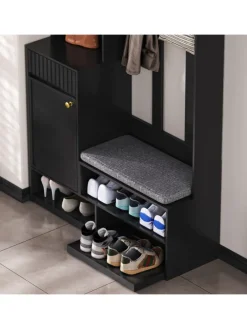 Multifunktionale Schuhschrank mit Bank und Stauraum in Schwarz