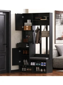 Multifunktionale Schuhschrank mit Bank und Stauraum in Schwarz