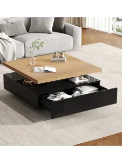 Multifunktionaler 360° schwenkbarer Couchtisch mit Stauraum in Schwarzer