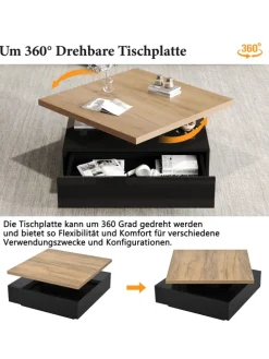 Multifunktionaler 360° schwenkbarer Couchtisch mit Stauraum in Schwarzer