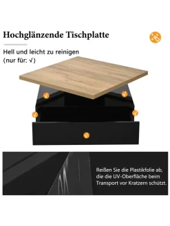 Multifunktionaler 360° schwenkbarer Couchtisch mit Stauraum in Schwarzer