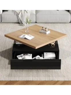 Multifunktionaler 360° schwenkbarer Couchtisch mit Stauraum in Schwarzer