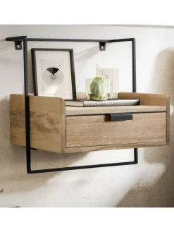 Nachtkonsole für Wandmontage 44x45x35 cm Mango Massivholz Hellbraun, in Beige