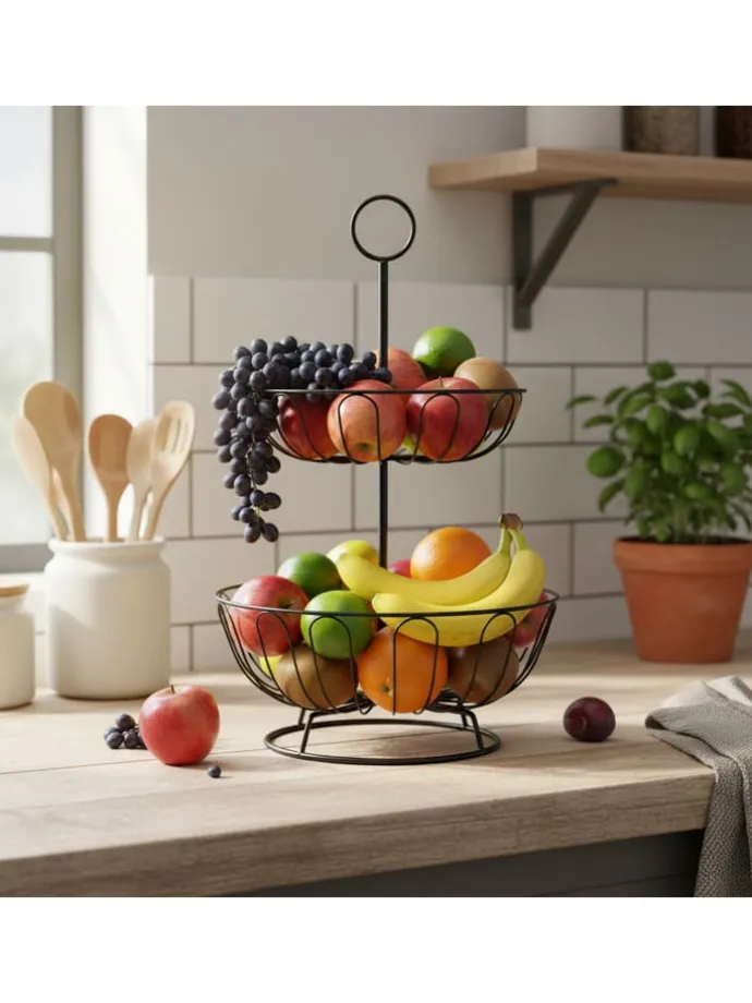 Obstkorb Etagere in Schwarz - 2 Etagen