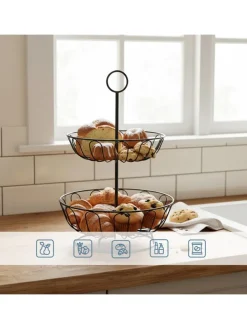 Obstkorb Etagere in Schwarz - 2 Etagen