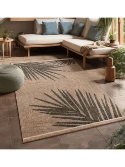 Outdoor Teppich Blätter Balkon, Terrasse in Beige
