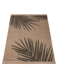 Outdoor Teppich Blätter Balkon, Terrasse in Beige