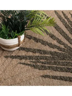 Outdoor Teppich Blätter Balkon, Terrasse in Beige