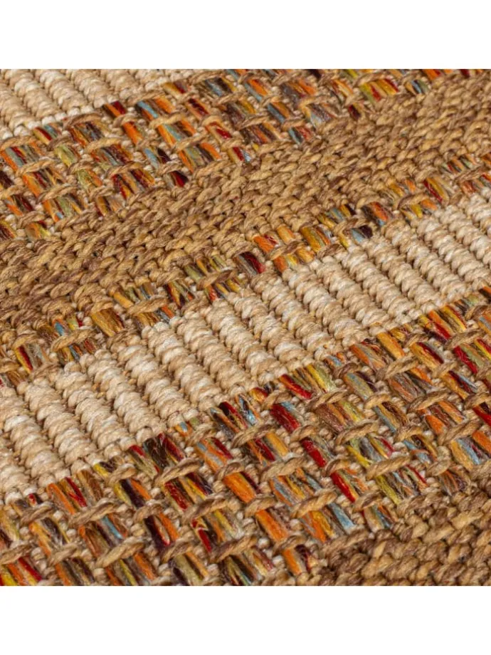 Outdoor Teppich Boho Streifen Bordüre, Balkon schmutzabweisend in Ocker