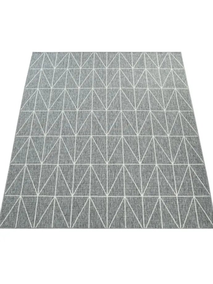 Outdoor Teppich Geometrisch Balkon, Terrasse schmutzabweisend in Grau