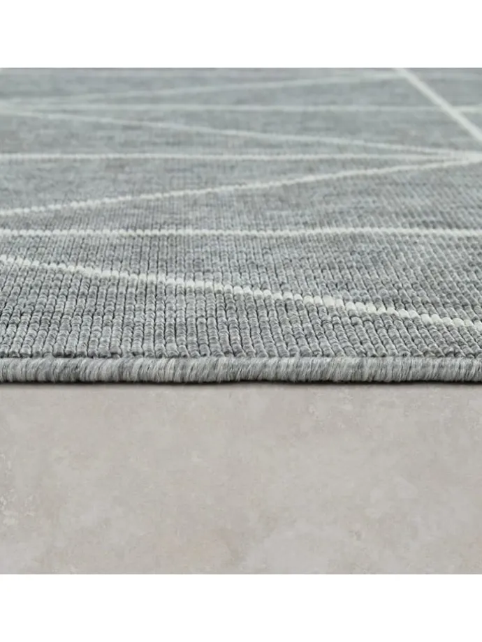 Outdoor Teppich Geometrisch Balkon, Terrasse schmutzabweisend in Grau