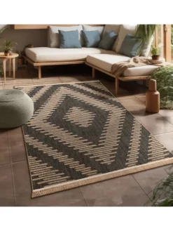 Outdoor Teppich Natur Balkon, Terrasse in Anthrazit