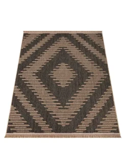 Outdoor Teppich Natur Balkon, Terrasse in Anthrazit