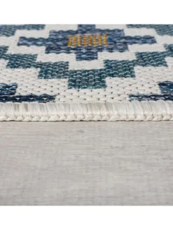 Outdoor Teppich Rauten Muster, Geometrisch, Balkon schmutzabweisend in Blau-Gelb