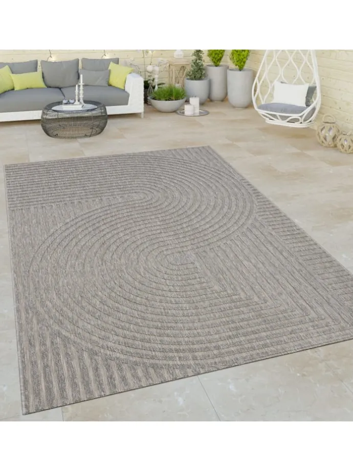 Outdoor Teppich Unifarben Spiral Balkon, Terrasse schmutzabweisend in Grau