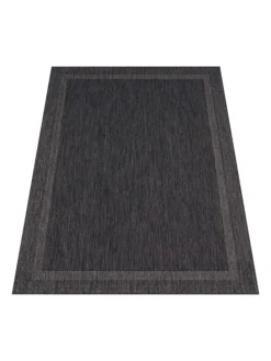 Outdoor Teppich Unifarben mit Bordüre Balkon, Terrasse in Anthrazit