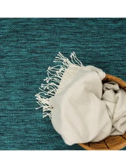 Outdoor Teppich Unifarben mit Bordüre Balkon, Terrasse in Türkis