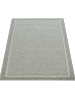 Outdoor Teppich Unifarben Bordüre Balkon, Terrasse schmutzabweisend in Beige