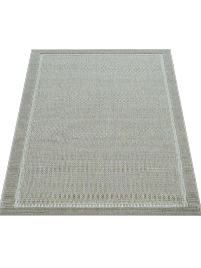 Outdoor Teppich Unifarben Bordüre Balkon, Terrasse schmutzabweisend in Beige