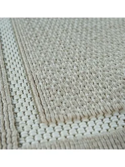 Outdoor Teppich Unifarben Bordüre Balkon, Terrasse schmutzabweisend in Beige