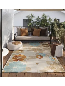 Outdoorteppich Beach Flower in beige, hellblau, gelb