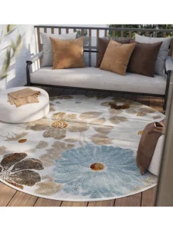 Outdoorteppich Beach Flower in beige, hellblau, gelb