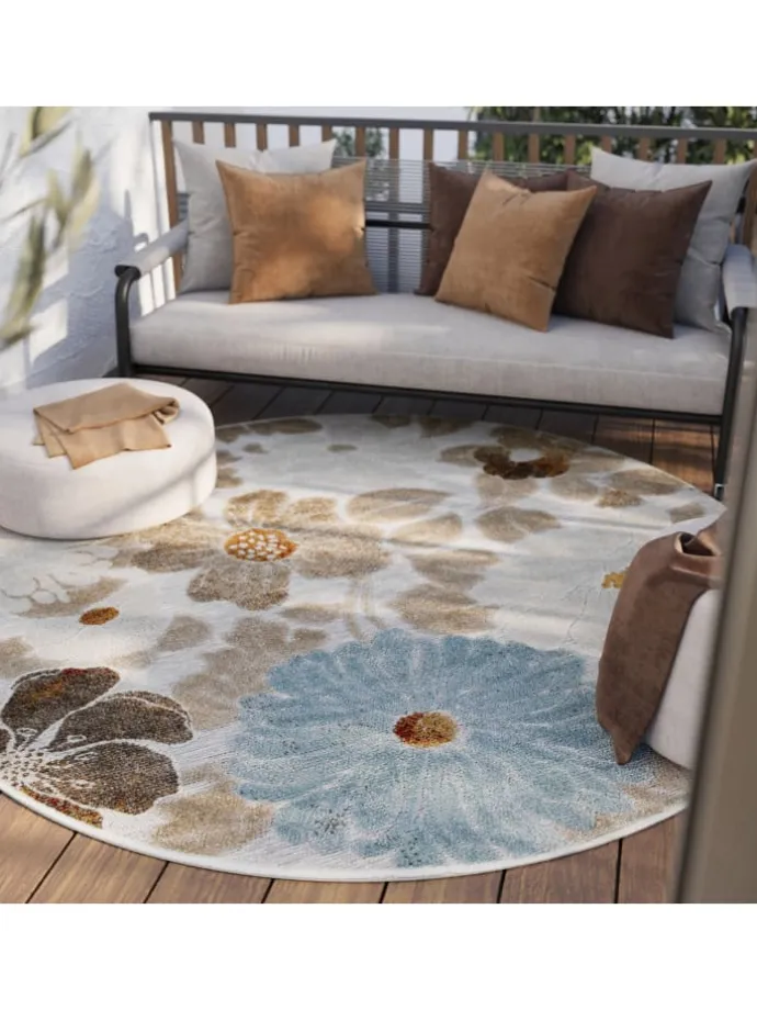 Outdoorteppich Beach Flower in beige, hellblau, gelb