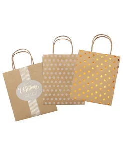 Papiertüten "X-Mas" in Natur/ Gold - 12 Stück