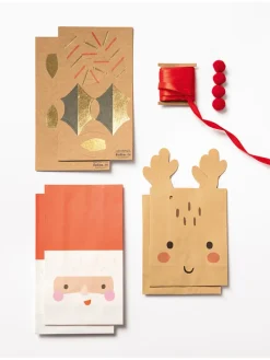 Papiertüten-Bastelset "Santa & Deer" in Beige/ Rot