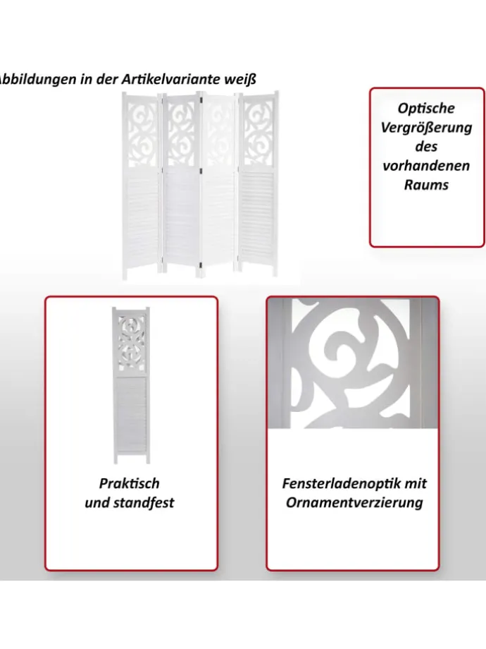 Paravant Izmir mit Ornamente, 170x161x2cm, weiß