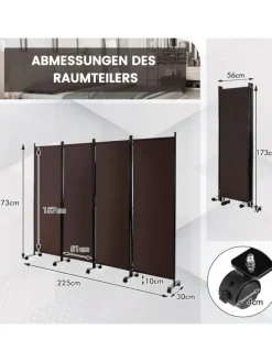 Paravent 4 tlg. 173 cm in Braun