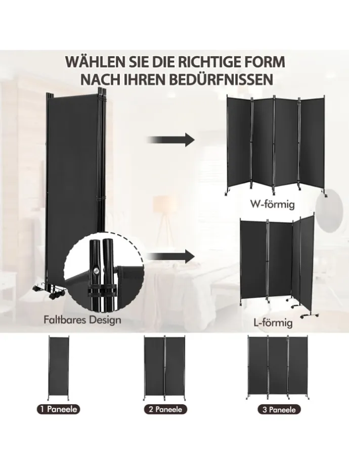 Paravent 4 tlg. 173 cm in Grau