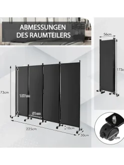 Paravent 4 tlg. 173 cm in Grau