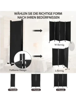 Paravent 4 tlg. 173 cm in Schwarz