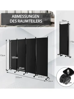 Paravent 4 tlg. 173 cm in Schwarz