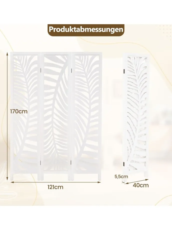 Paravent 170 x 121cm in Weiß