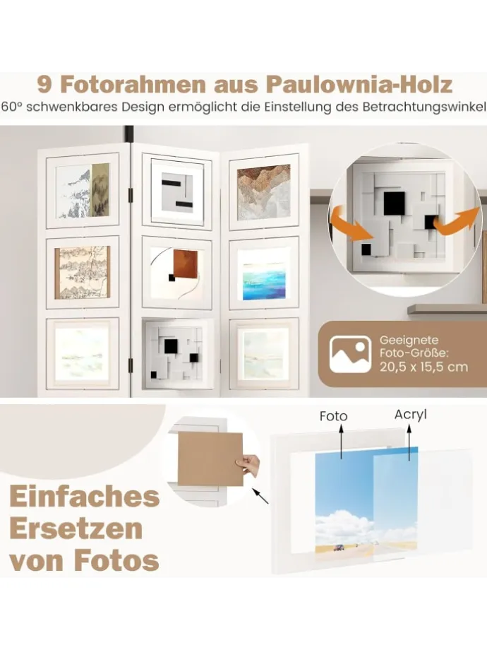 Paravent 170 x 121cm in Weiß