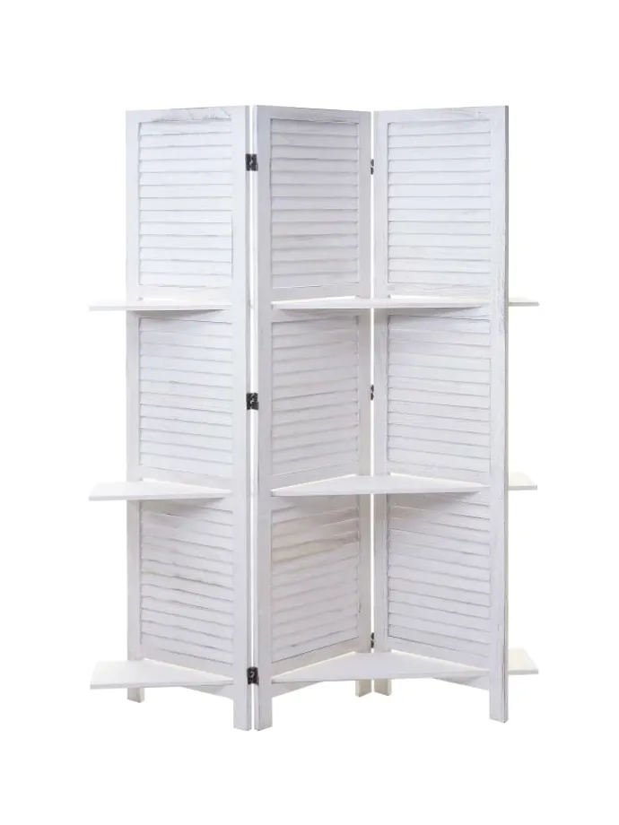 Paravent Aberdeen mit Regalböden, Weiß/weiß