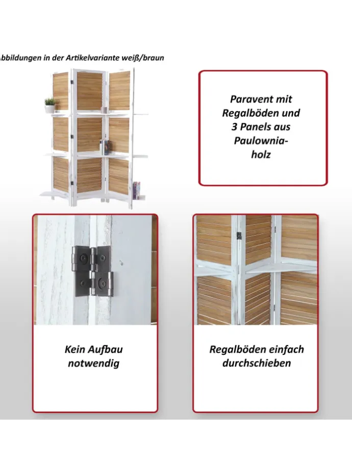 Paravent Aberdeen mit Regalböden, Weiß/weiß