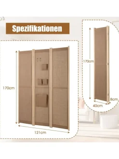 Paravent 170cm 3 tlg. Trennwand in Beige