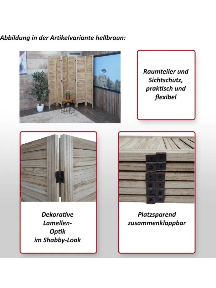Paravent G30 im Shabby-Look, Grau-braun