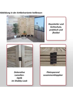 Paravent G30 im Shabby-Look, Hellbraun