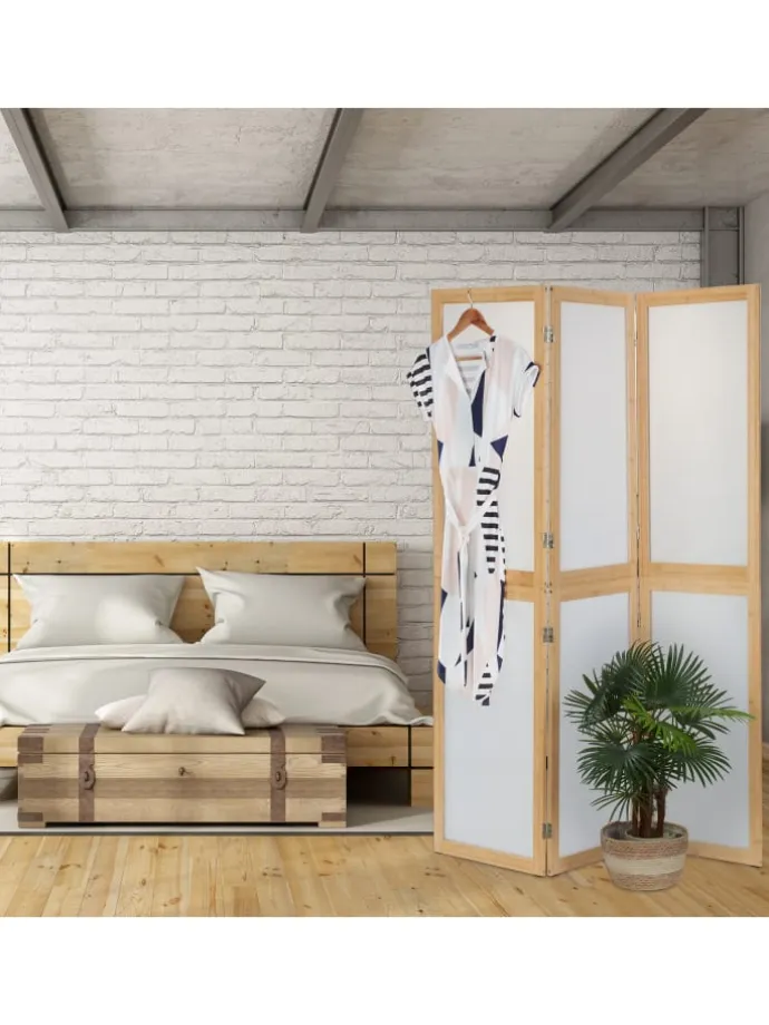 Paravent in Natur/ Weiß - (B)136,5 x (H)180 cm