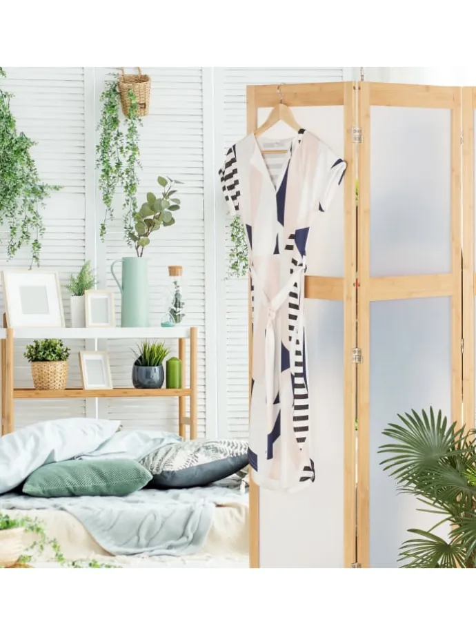 Paravent in Natur/ Weiß - (B)135,5 x (H)168 cm