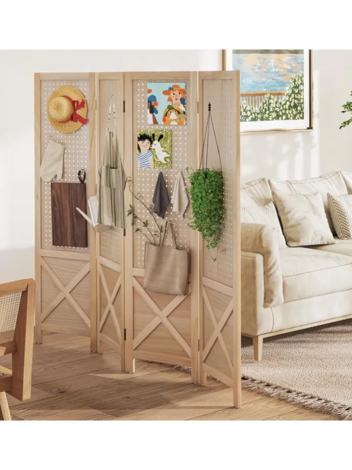 Paravent mit Stecktafel in Hellbraun