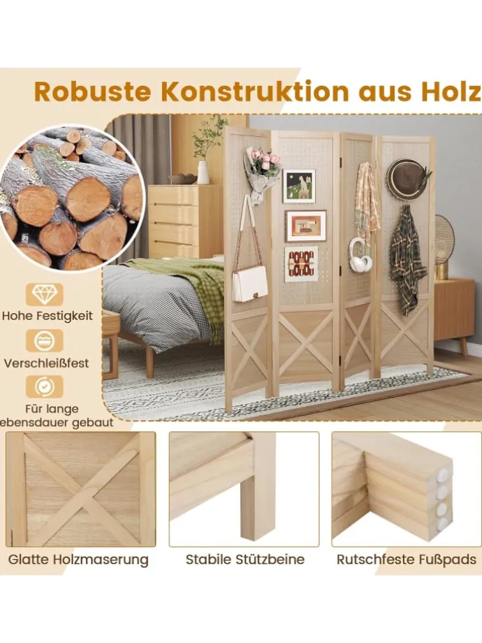 Paravent mit Stecktafel in Hellbraun