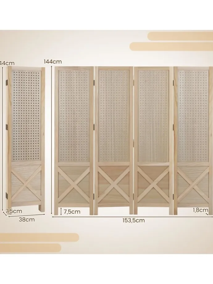 Paravent mit Stecktafel in Hellbraun