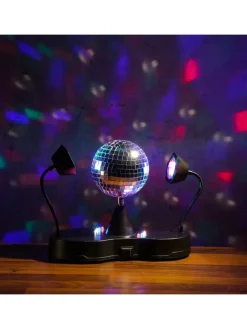 Party Disco Effekt Spiegelkugel mit 2 Schwanenhals Spots H: 22cm in bunt