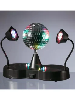 Party Disco Effekt Spiegelkugel mit 2 Schwanenhals Spots H: 22cm in bunt